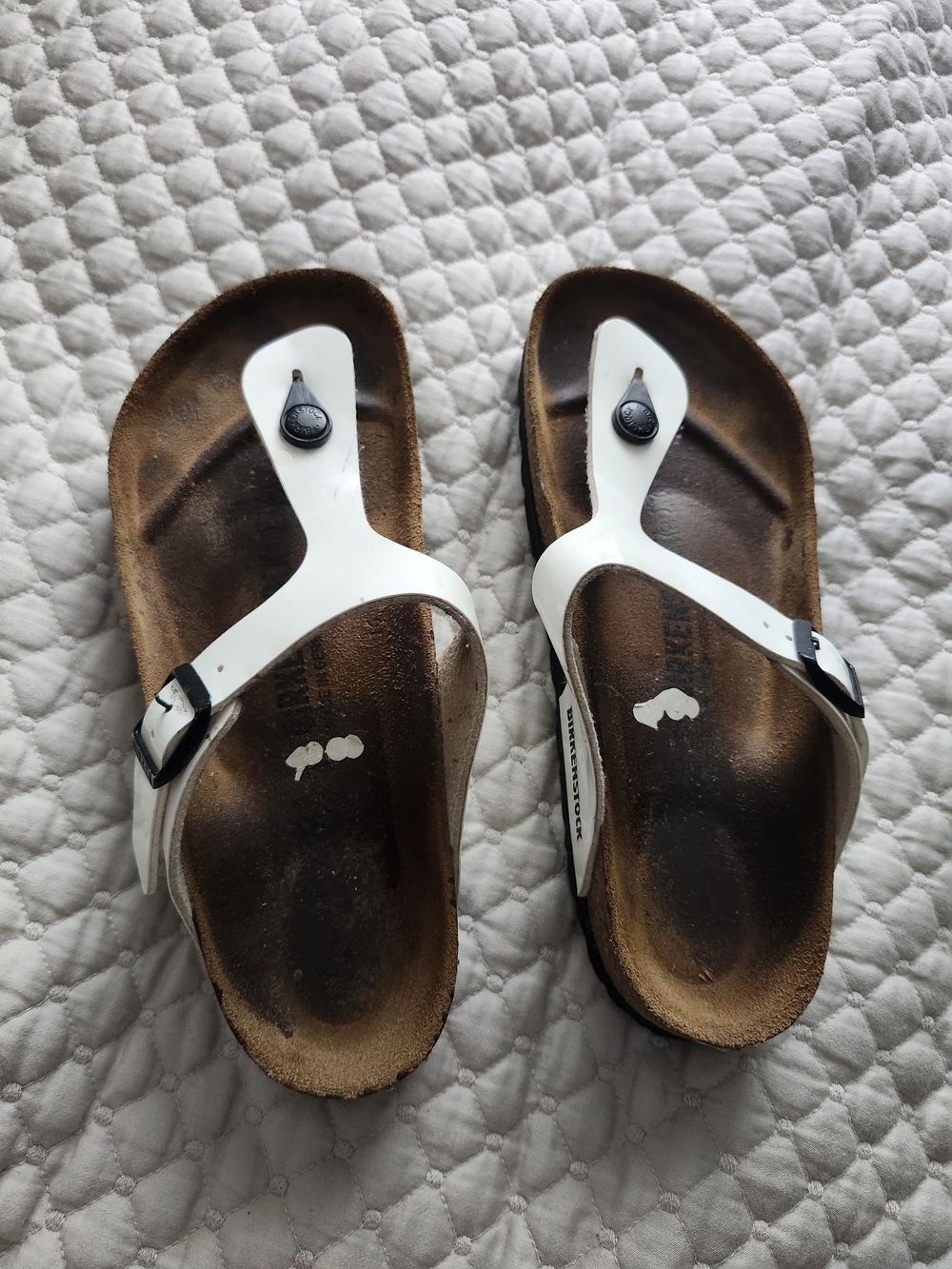 Birkenstock White and Brown Thong Sandals